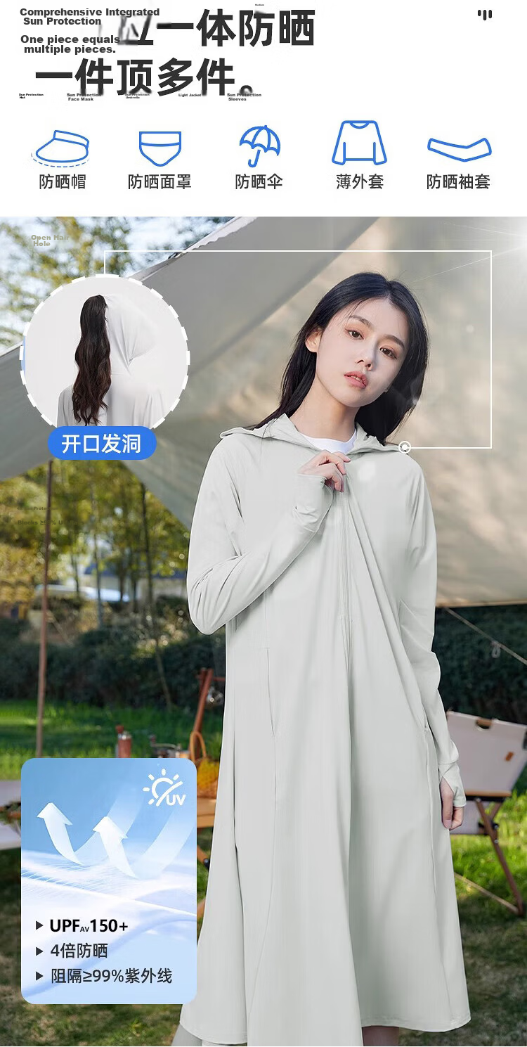 Ousen Women's Long Sun Protection Jacket 2026 New Summer UV Protection Breathable Ice Silk Sun Dress Coat Full Body Sun Protection Clothing 4