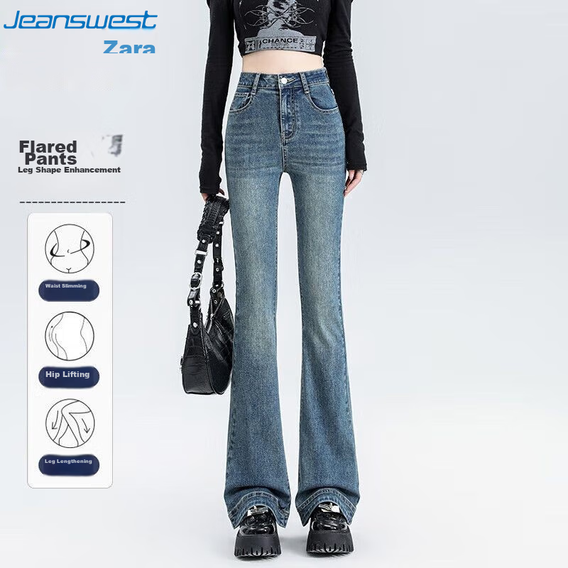 Женские джинсы JEANSWEST, модные брюки с легким клешем, осенние брюки с высокой талией, повседневные узкие брюки для похудения в стиле ретро, синие XL