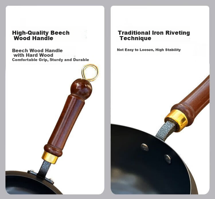 Canbo Large Capacity Non-Stick Iron Frying Pan No Coating Stir-Fry Pan Gas Stove Induction Cooker Compatible 8
