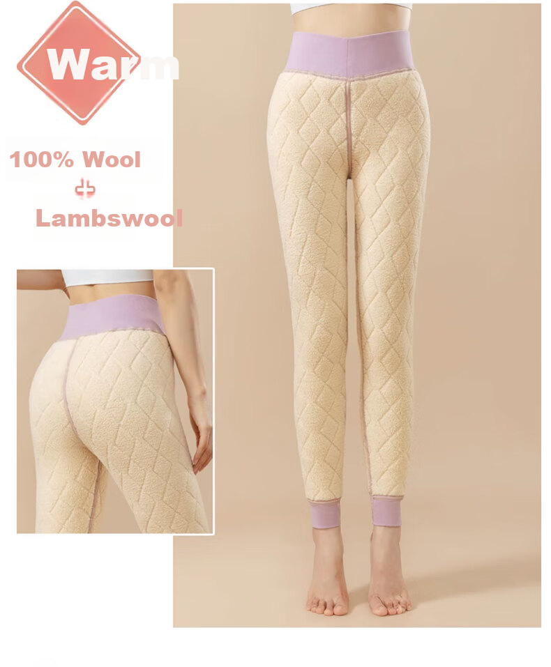 Langsha Women's Thermal Pants 100% Wool Autumn Winter Fleece Thickened Cotton Pants Extra Thick Lambswool Long Johns Plus Size Leggings 11