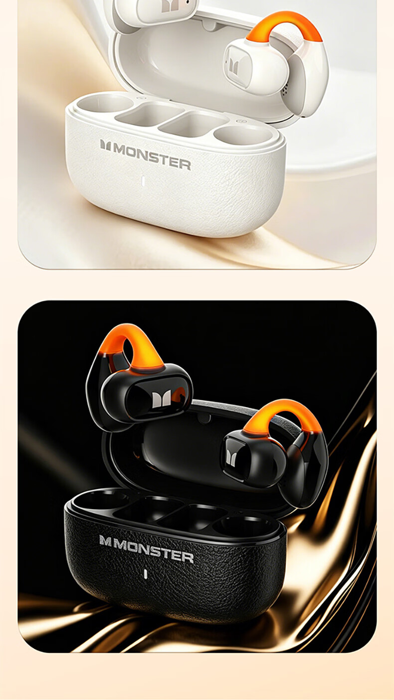 Monster 2026 New Arena Clip-On Wireless Bluetooth Earphones Sports Earphones with Night Running Light ENC Call Noise Cancellation Bluetooth 6.0 White Compatible with Apple and Huawei 14