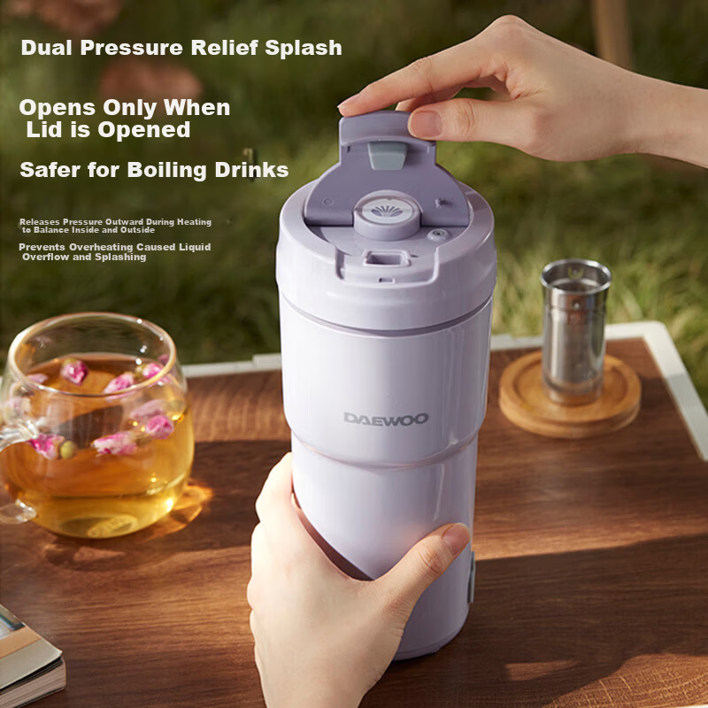 DAEWOO Mini Soy Milk Maker Smart Insulation Fully Automatic Portable Fresh Juice Extractor Direct Drinking No Filter Small Household Blender SM19 Purple