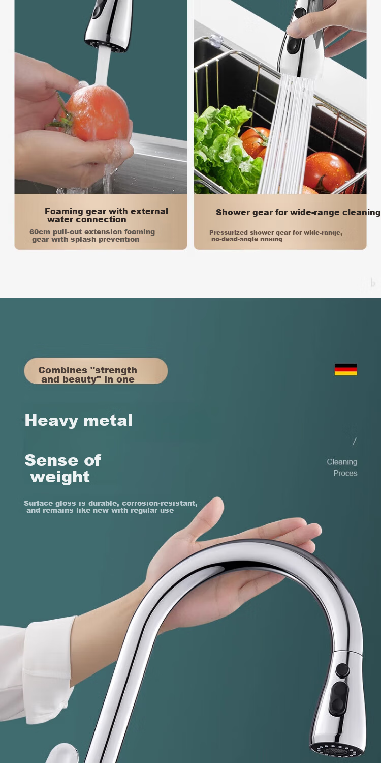 IVORPO [Germany] All-Copper Kitchen Pull-Out Faucet Hot and Cold Two-in-One Rotatable Sink Stretchable Swivel Faucet 4