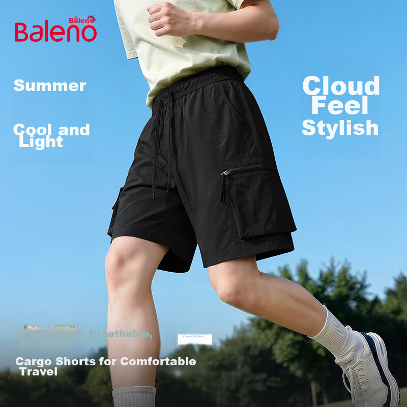 Baleno Men's Summer Shorts Simple Large Pocket Cargo Trendy Casual Loose Breathable Student Knee-Length Pants