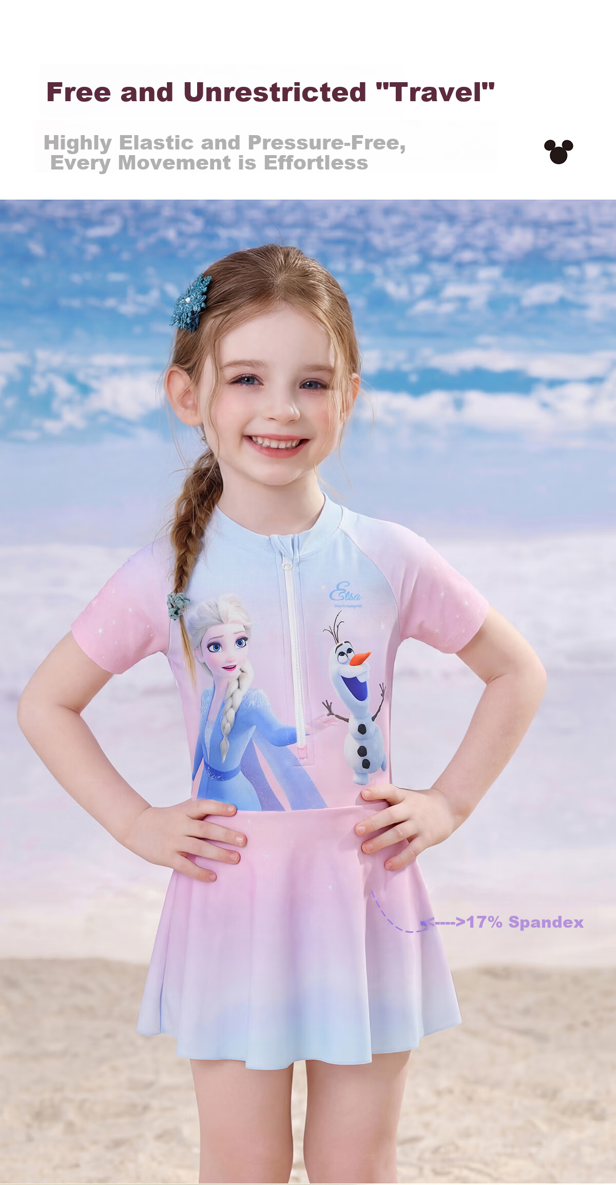Disney Girls' Children's One-Piece Skirt Swimsuit Baby Swimwear D36544S2F Light Blue Size 140 3