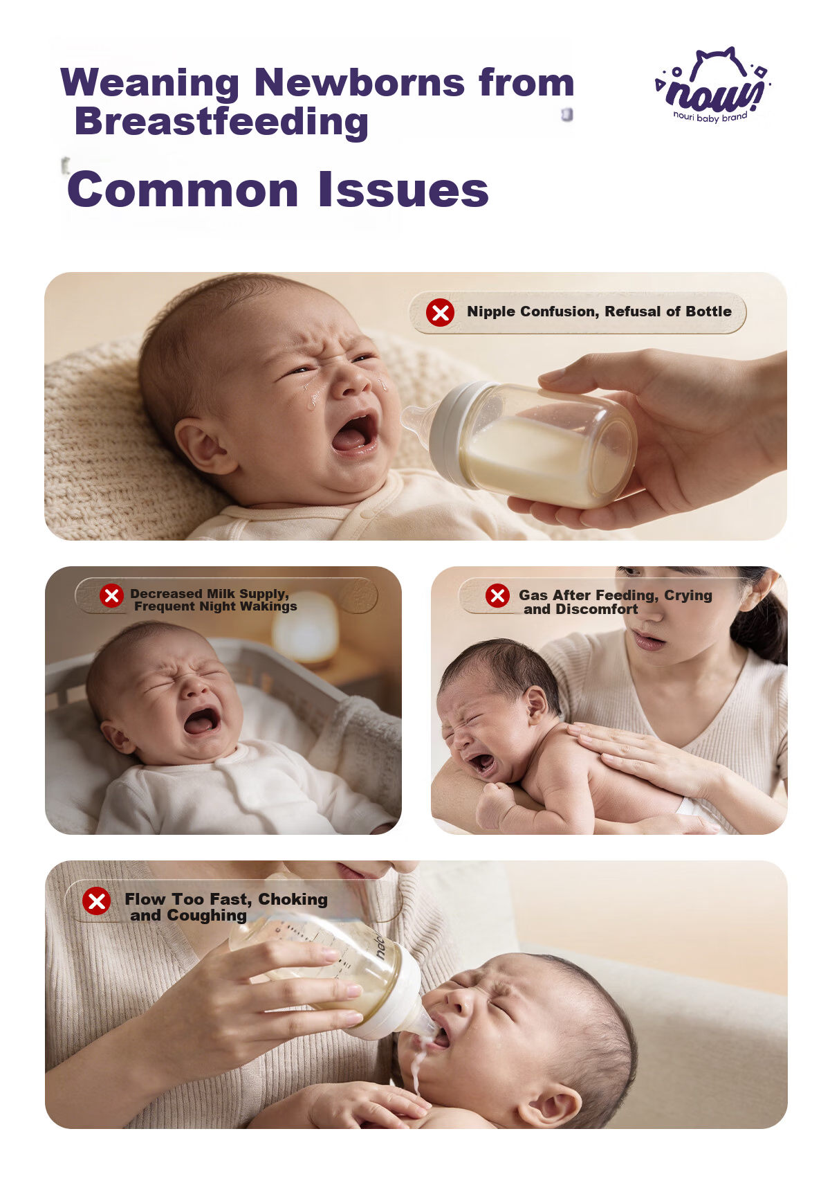 NOURI Newborn Baby Bottle 0-12 Months Anti-Choke Anti-Colic Nipple Feeding Cup PPSU Quiet Purple 240ml 3