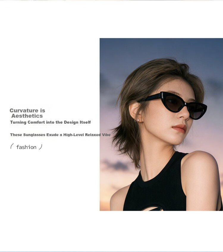 FONHCOO Cat Eye Sunglasses for Women 2026 New High-End Square-Round Face Slimming UV Protection Beach Sunglasses 13