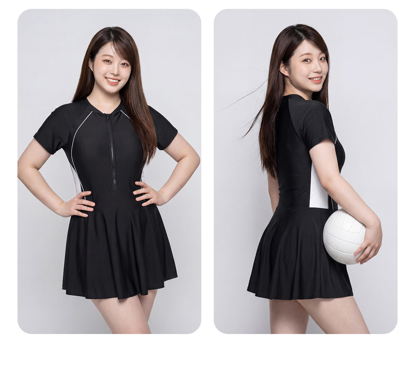 LI-NING Plus Size Women's Slimming One-Piece Swimsuit Tummy Control Swimwear Gray Blue 5XL 19