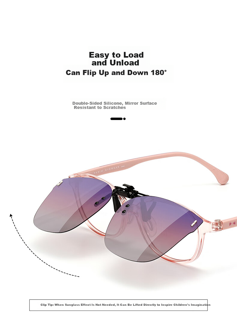 PARIM Kids Clip-On Sunglasses Unisex Lightweight Polarized UV Protection for Students Compatible with Prescription Frames 9