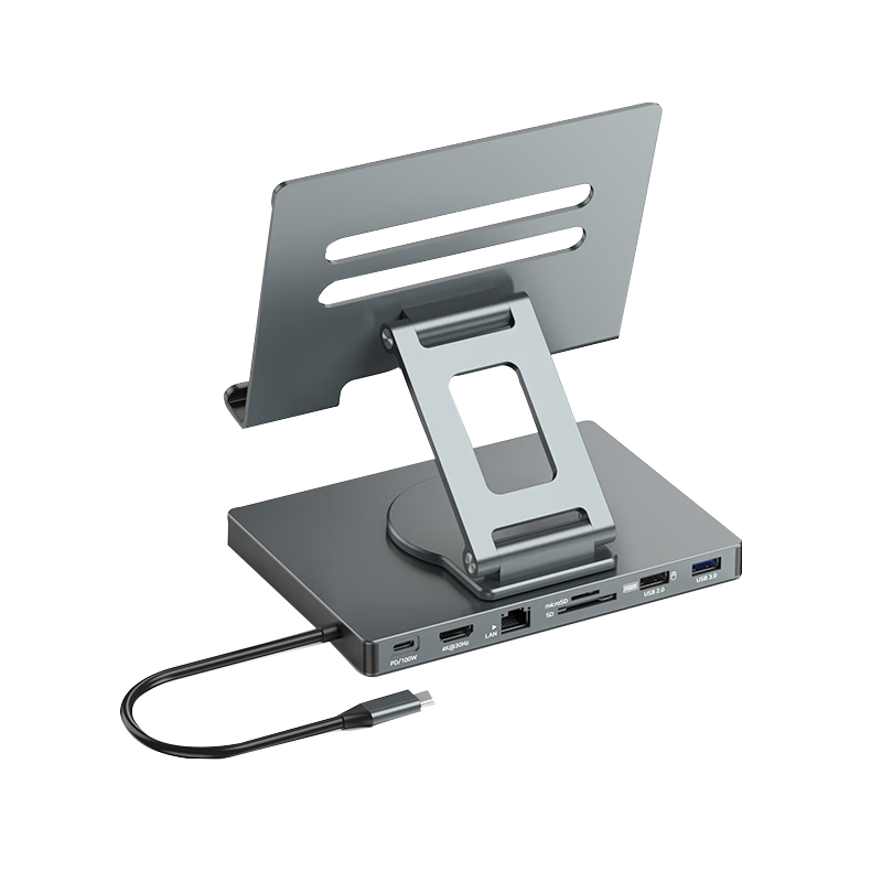 Lanshuo 7-in-1 Tablet Type-C Docking Station Stand USB Expansion 4K30 Display Ethernet Charging for Huawei Xiaomi iPad Tablets 8-14 Inch