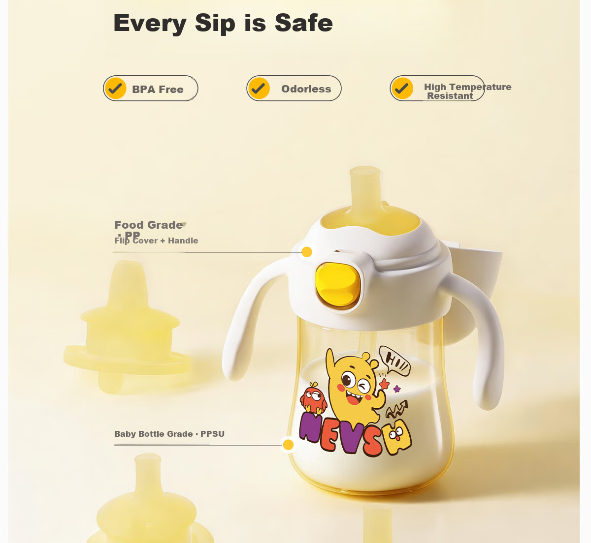 NEVS Baby Duckbill Sippy Cup Infant Training Cup Flip Lock Children's Water Cup PPSU Gravity Ball Straw Cup 300ml 20
