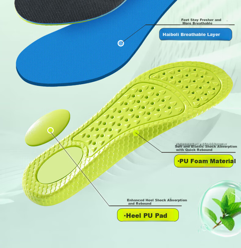 3AnGnI 2-Pack Insoles Unisex High Elastic Shock Absorption Antibacterial Sweat-Absorbing Odor-Resistant Sports Insoles for Long Standing Size 43-44 4