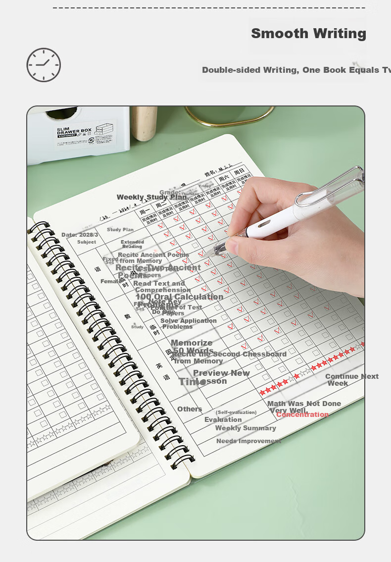 Faramon 2-Pack Weekly Planner Coil Notebooks Self-Discipline Habit Tracker Student Study Schedule Time Management Efficiency Handbook Weekly Planner Set/2-Pack 4