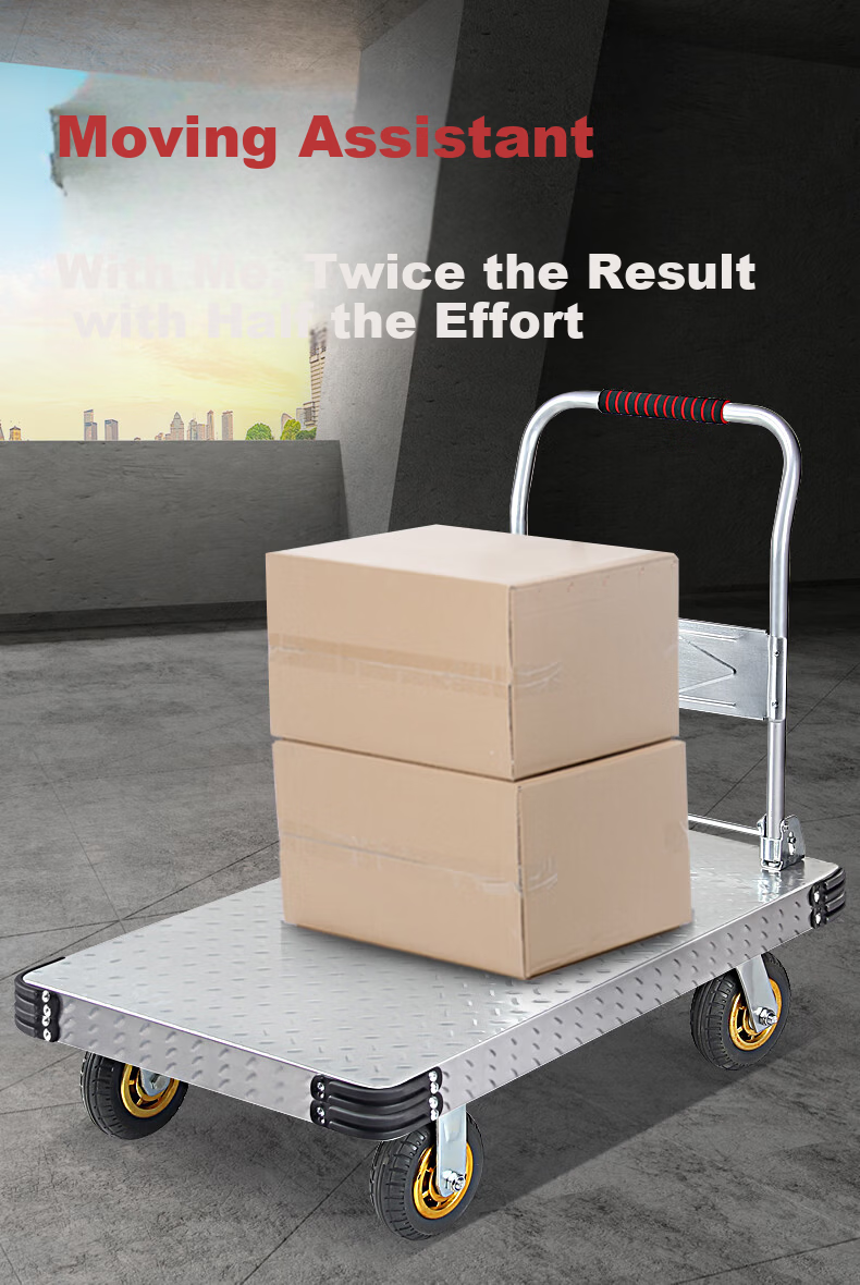 Feida Steel Plate Cart Small Trolley Flatbed Folding Hand Truck Cargo Cart 90x60cm Blue Wheels Load Capacity 800 Jin 1