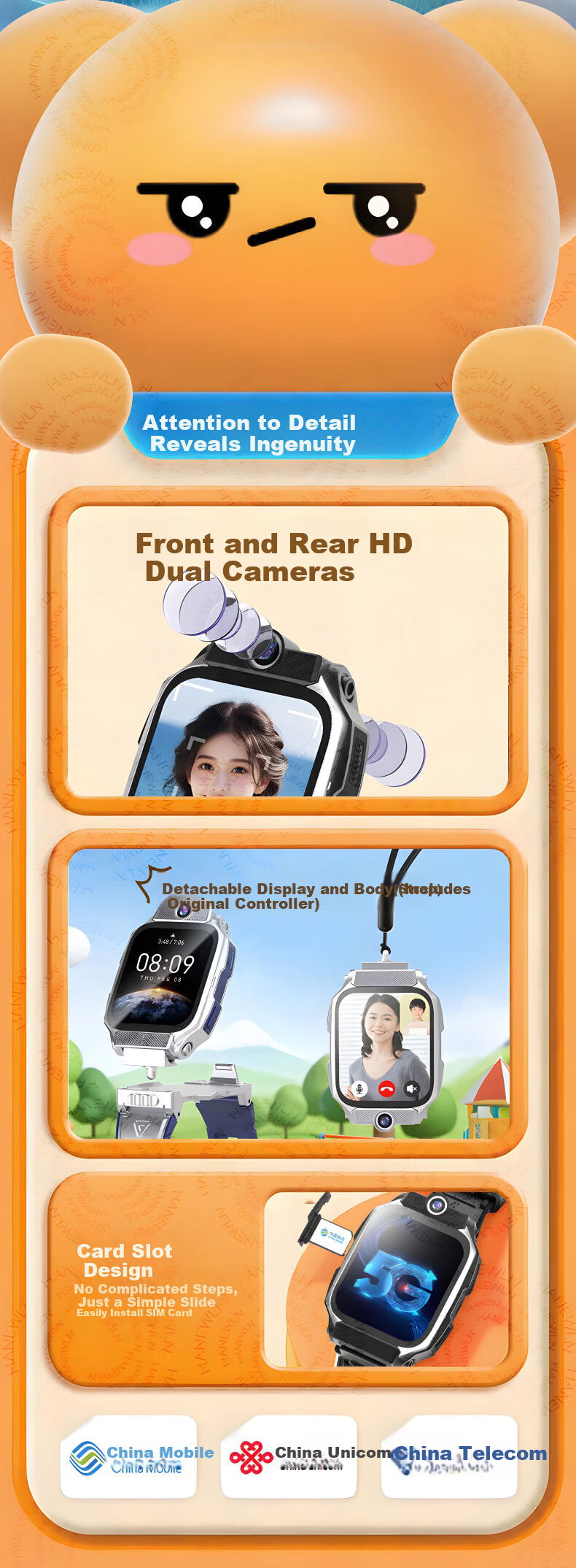HUCATIER Kids Phone Watch for Children Ages 3-12, Remote Control, Accurate Positioning, 5G Full Network Connectivity 9