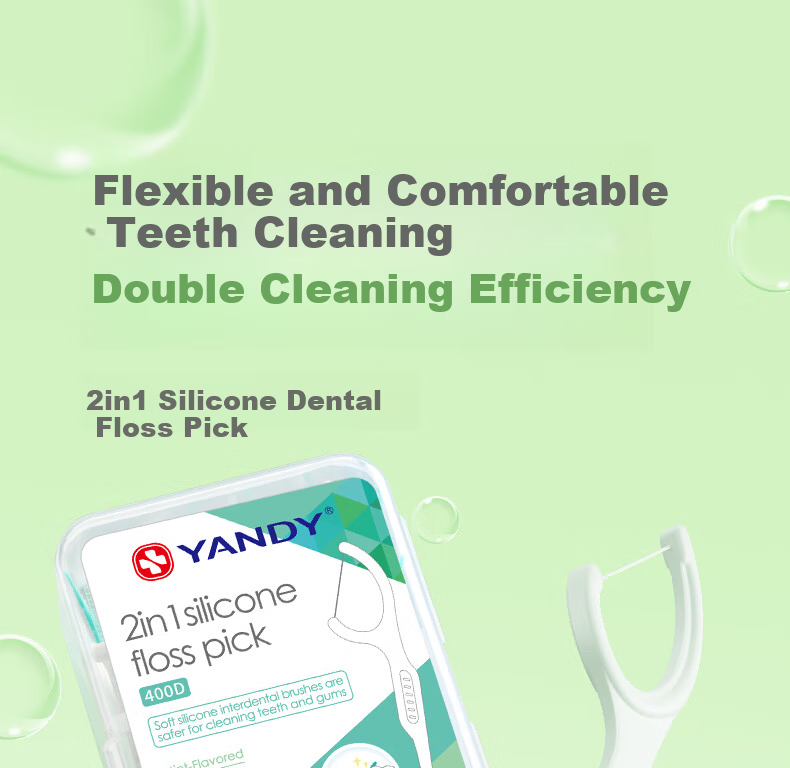 YANDY 2in1 Mint Gum Care Dental Floss Picks 40pcs Adaptive Silicone Interdental Brushes Teeth Cleaning Picks 2