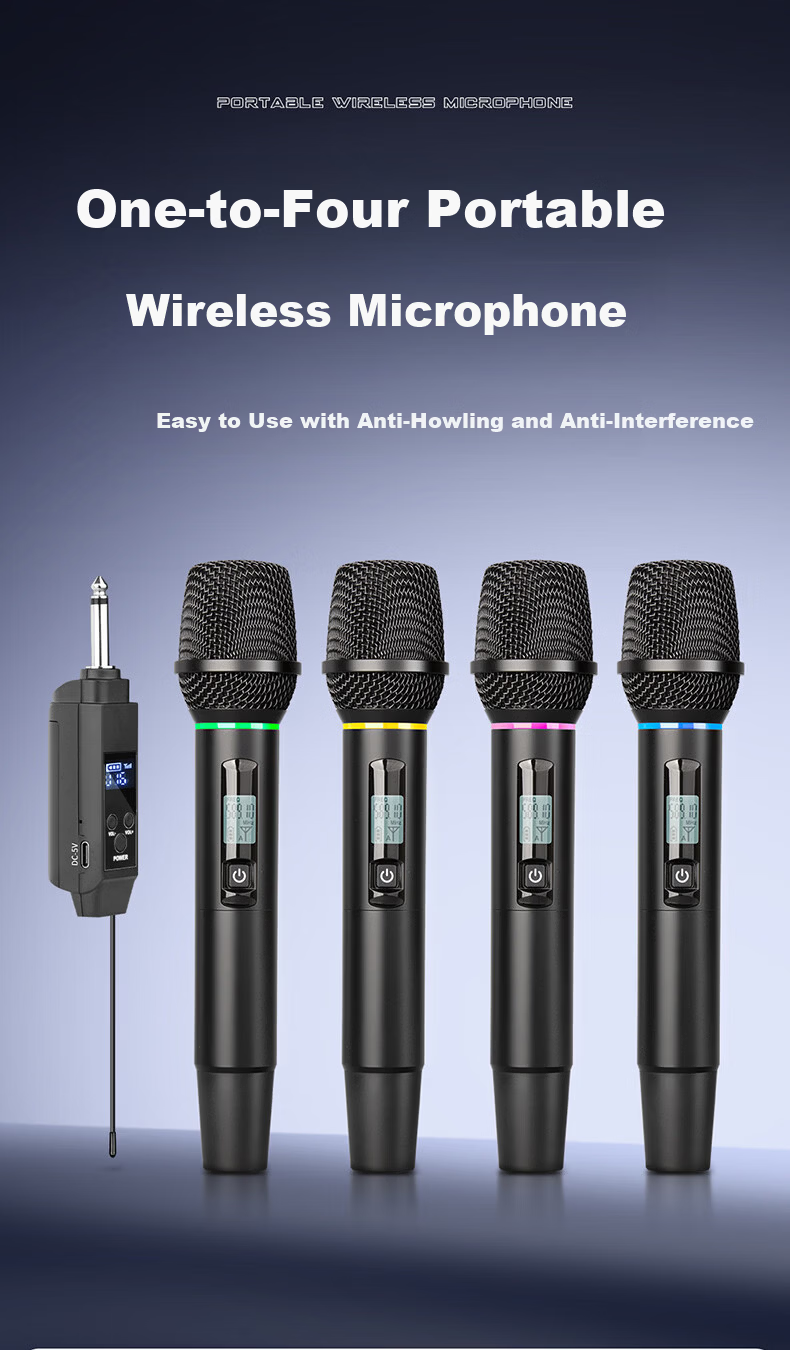 Depusheng K15 Wireless Microphone One-to-Four Portable Karaoke Microphone for Square Singing KTV Home Stage Hosting Conference Speech Live Outdoor Event Computer Karaoke Rechargeable Anti-Howling Pick 1