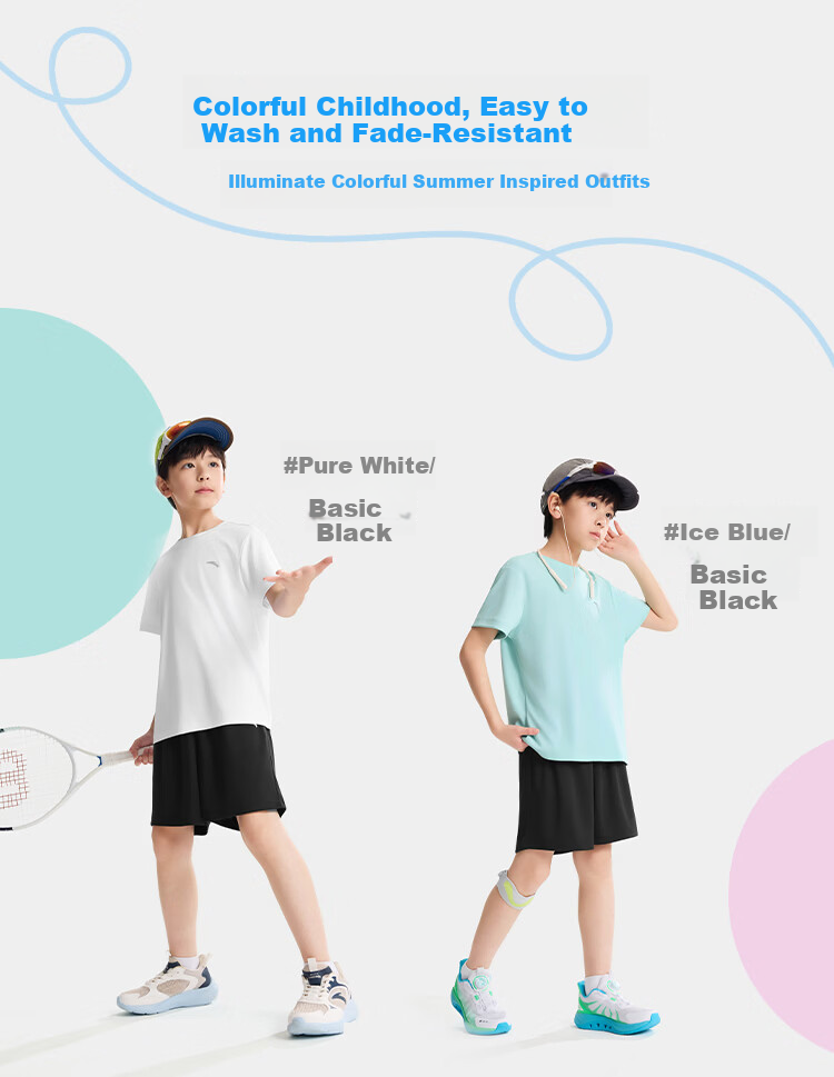 Anta Kids Summer 2026 Quick-Dry Sports Set Boys Short Sleeve T-Shirt and Shorts Fashion Two-Piece Set A72625701 17