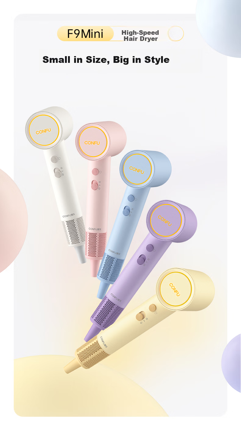 CONFU High-Speed Hair Dryer Portable Mini Negative Ion Damage-Free Women's Home Hair Dryer Strong Wind Quick Dry F9 Mini Cheese Yellow 1