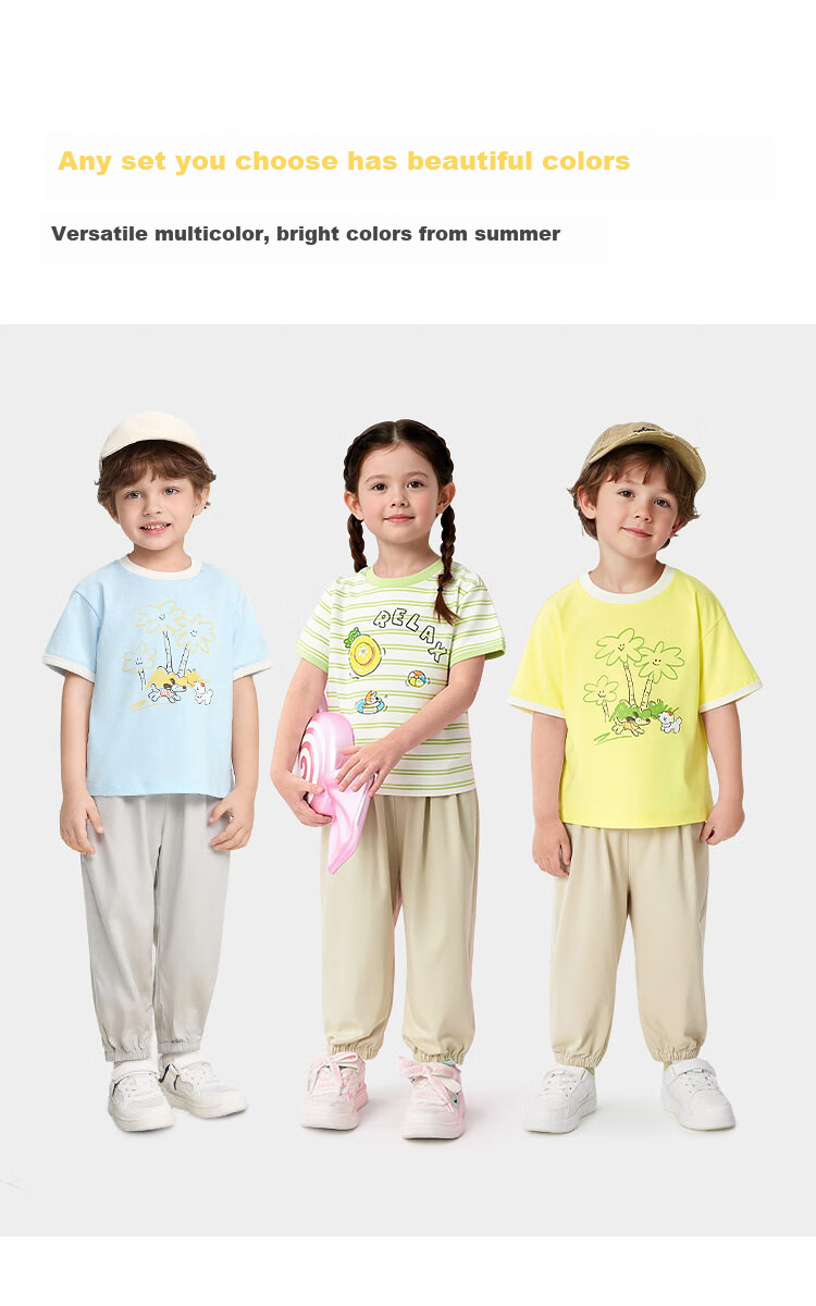 Balabala Kids Short Sleeve Set Girls Boys Baby Two-Piece 2026 New Summer Cotton Feel T-Shirt and Pants Trend 4