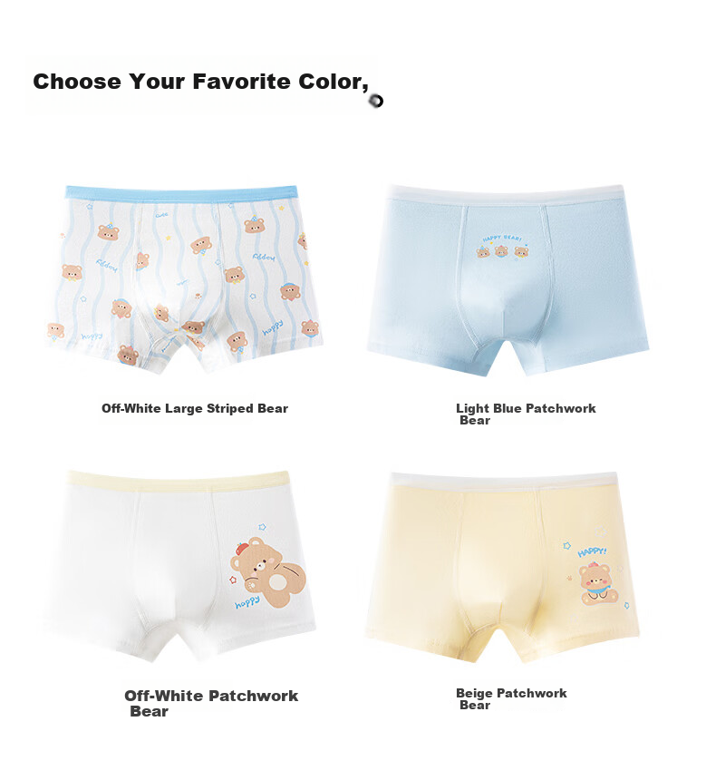 Langsha Kids Cotton A-Class Boys Cartoon Bear Boxer Briefs Comfortable Boys Underwear 2