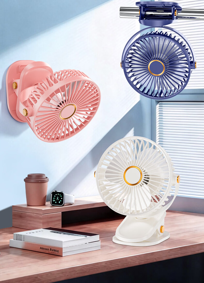 Cobins Desktop Mini Clip Fan Portable USB Rechargeable Small Fan for Students Dorm Bedside Baby Stroller Outdoor Camping Blue 2