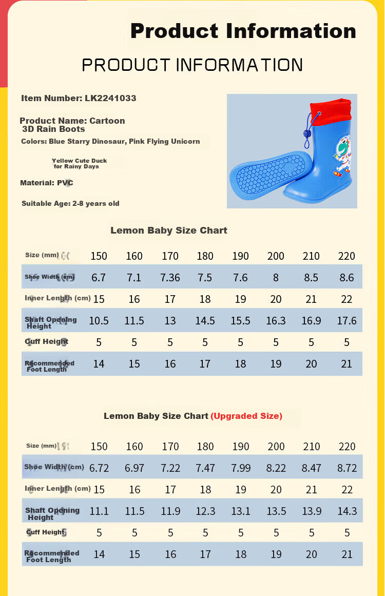 Lemon Baby Kids Waterproof Rain Boots Unisex Outdoor Non-Slip Water Shoes with Drawstring Closure, Blue, Size 18 14