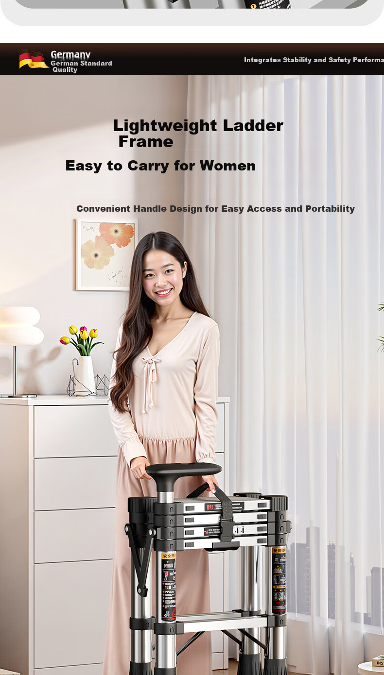Yilin Home Folding Telescopic Indoor Multi-Functional Stainless Steel Portable Thickened Step Ladder - BS5 Steps 16