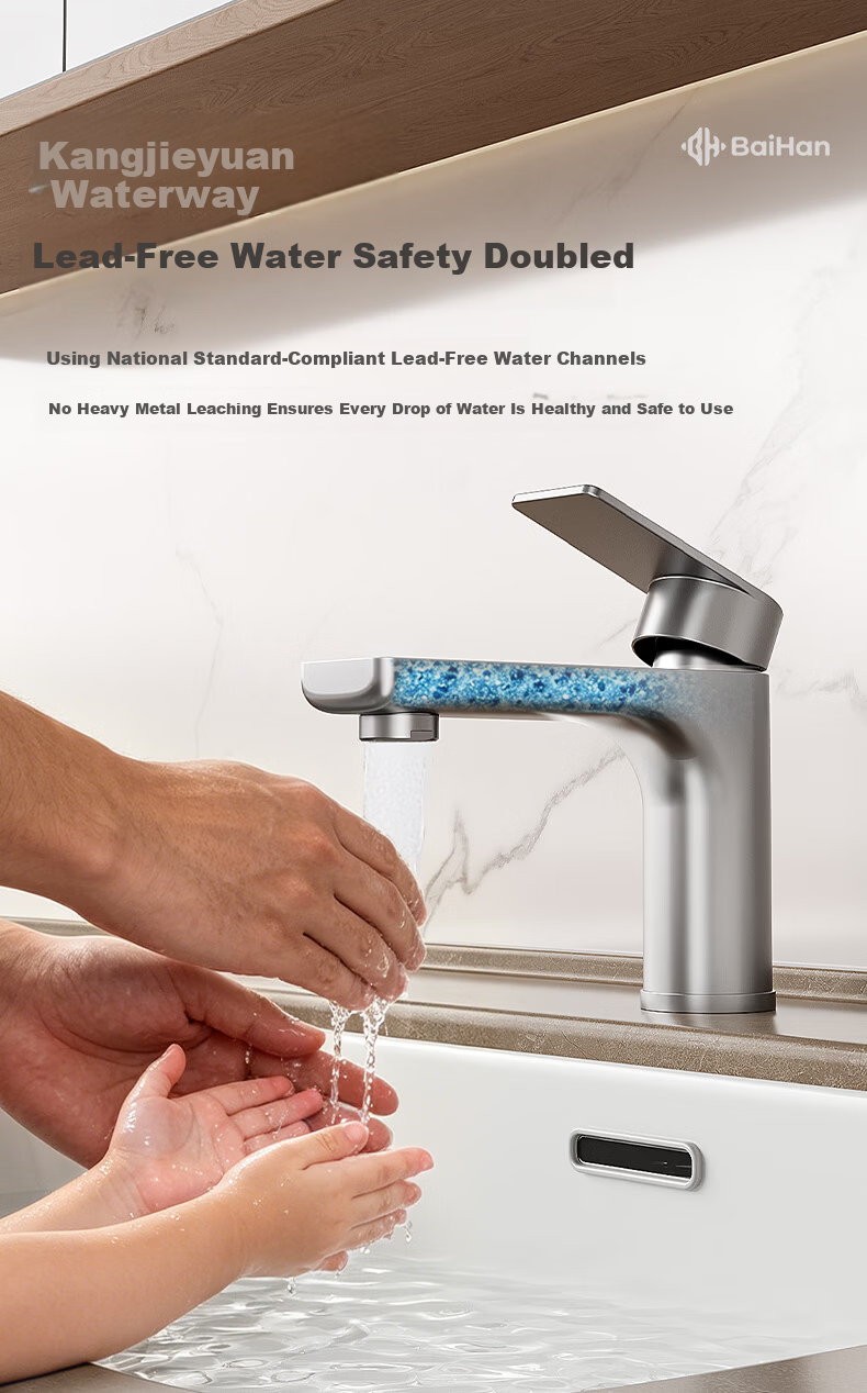 Baihan 304 Stainless Steel Bathroom Sink Faucet Basin Hot and Cold Dual Control Mixer Tap 7