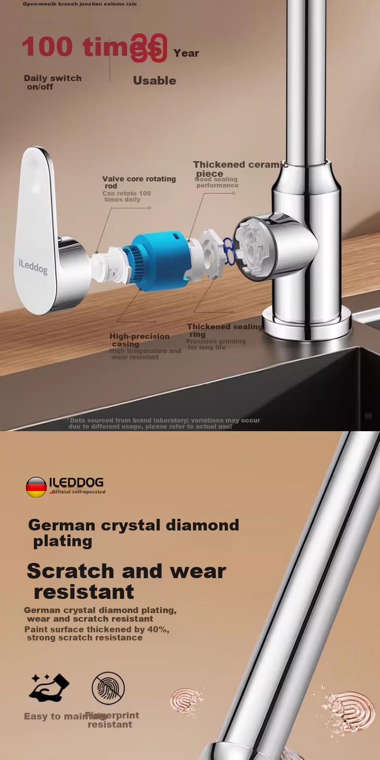 ILeddog [Germany] All-Copper Kitchen Faucet Household Vegetable Sink Pressurized Splash-Proof Hot and Cold Faucet CFLT-LR 12