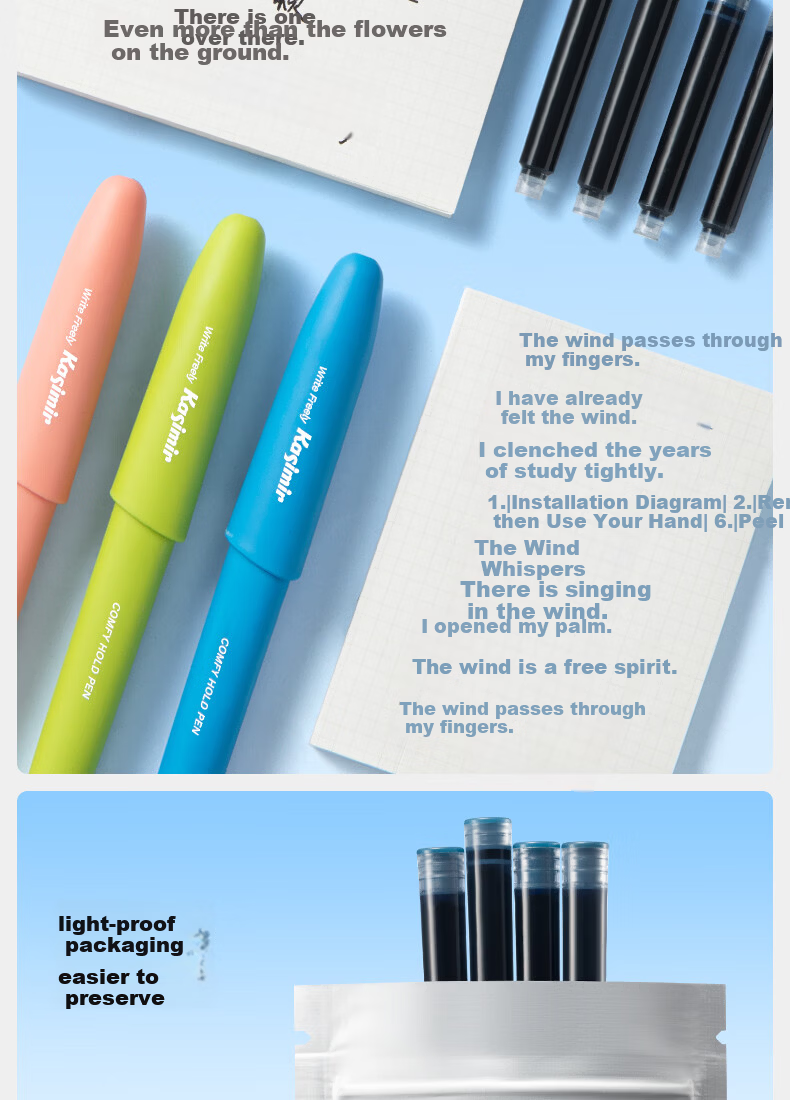 Casimir Ergonomic Comfortable Grip Fountain Pen for Students Beginner Handwriting Practice Grade 3 Posture Correction Signature Pen Student Stationery Gift Blue Pen*1 + Black Ink Cartridges*20 9