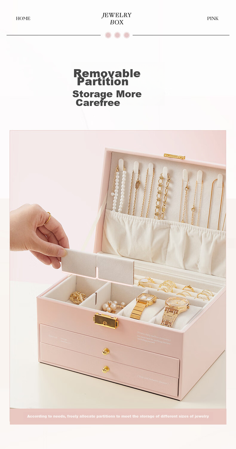 EACHY Three-Tier Lockable Jewelry Box for Gold Necklaces, Earrings, And High-End Exquisite Accessories Storage Box, Patchwork Color 9