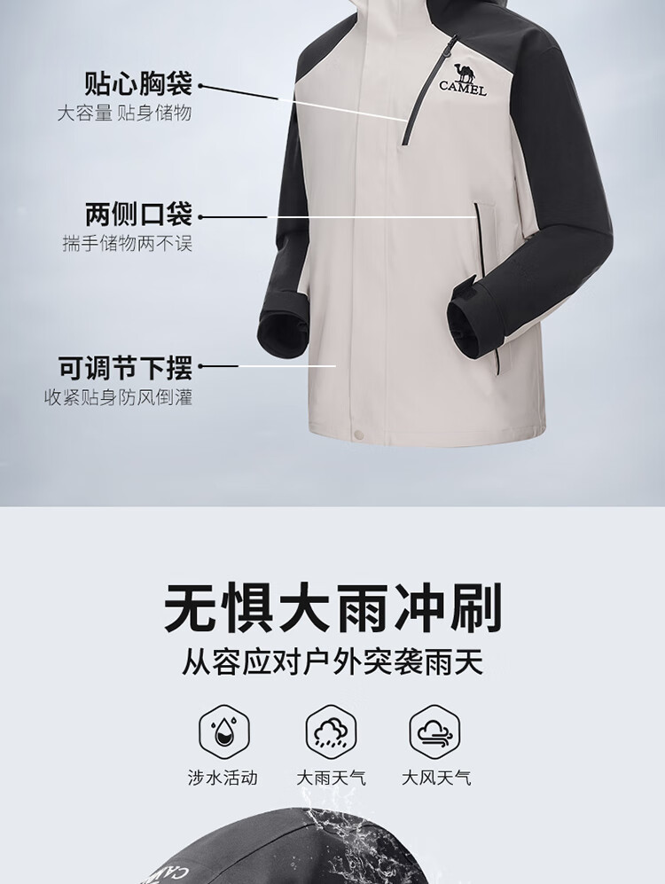 CAMEL [Wang Junkai's Choice] Outdoor Champion Kaijiao Evo Series Jacket, Unisex Three-In Waterproof Coat 2