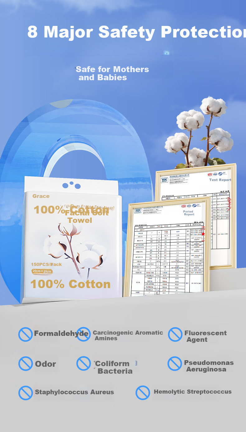 Grace Disposable Facial Wipes 100% Cotton Soft Cleansing Towels Dual-use Dry and Wet 150 Sheets 1 Pack 9