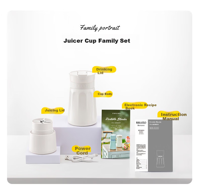 BRUNO Mini Juicer Wireless Portable Juice Cup Ice Crushing Travel Fruit and Vegetable Blender Gift for Girlfriend ZZJ04G01 Single Lid Mint Green 24