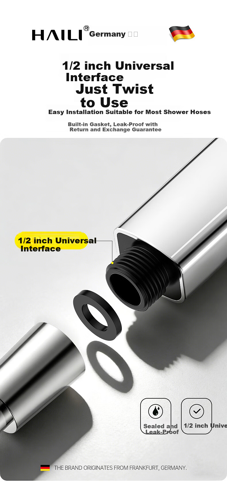 Haili High-Pressure Handheld Shower Head, Ultra-Strong Round Large Panel, Model ZH258G 16