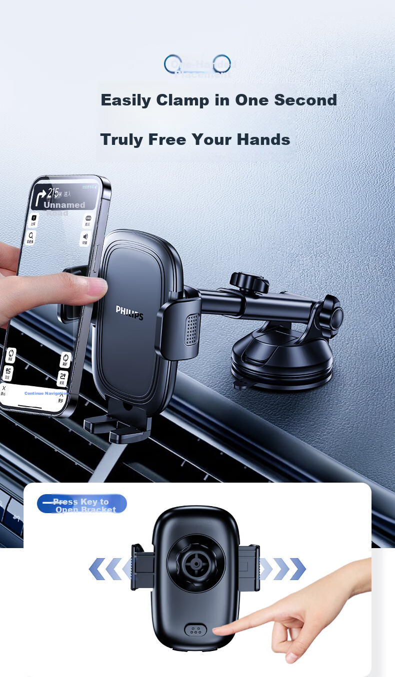 PHILIPS Car Phone Holder Vacuum Suction Magnetic Navigation Wireless Charger Stand Set 2326 4
