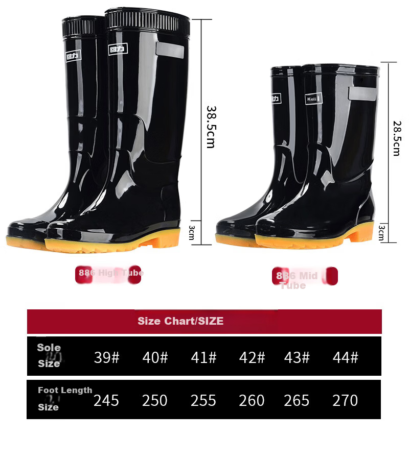 Warrior Men's High Tube Rain Boots Outdoor Fishing Car Wash Waterproof Wear-Resistant Rubber Shoes 886838 Size 41 Mid Tube 2
