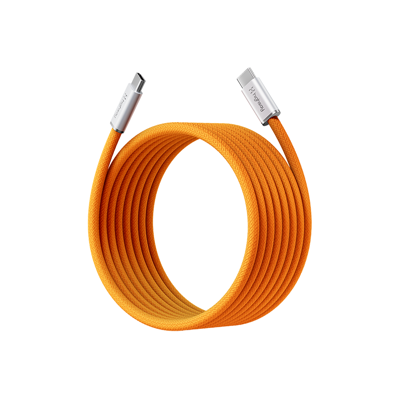Highsay 240W Magnetic Braided Type-C Fast Charging Cable for Apple iPhone 17 Pro, Tablet, Car Use, Vibrant Orange