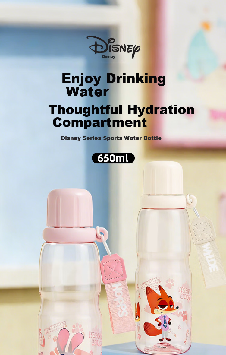 Disney Kids Water Bottle 650ml Large Capacity Plastic Direct Drinking Cup for School Children Ages 6-12 High-Quality Gift Bottle 1