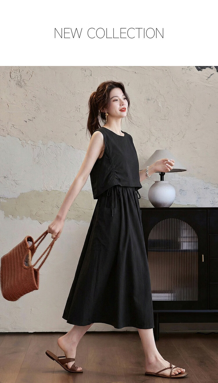 Demana Quick-Dry Sun Protection Series Summer Lightweight Outdoor Two-Piece Style Drawstring Sleeveless Loose Slim Casual Women's Dress 1