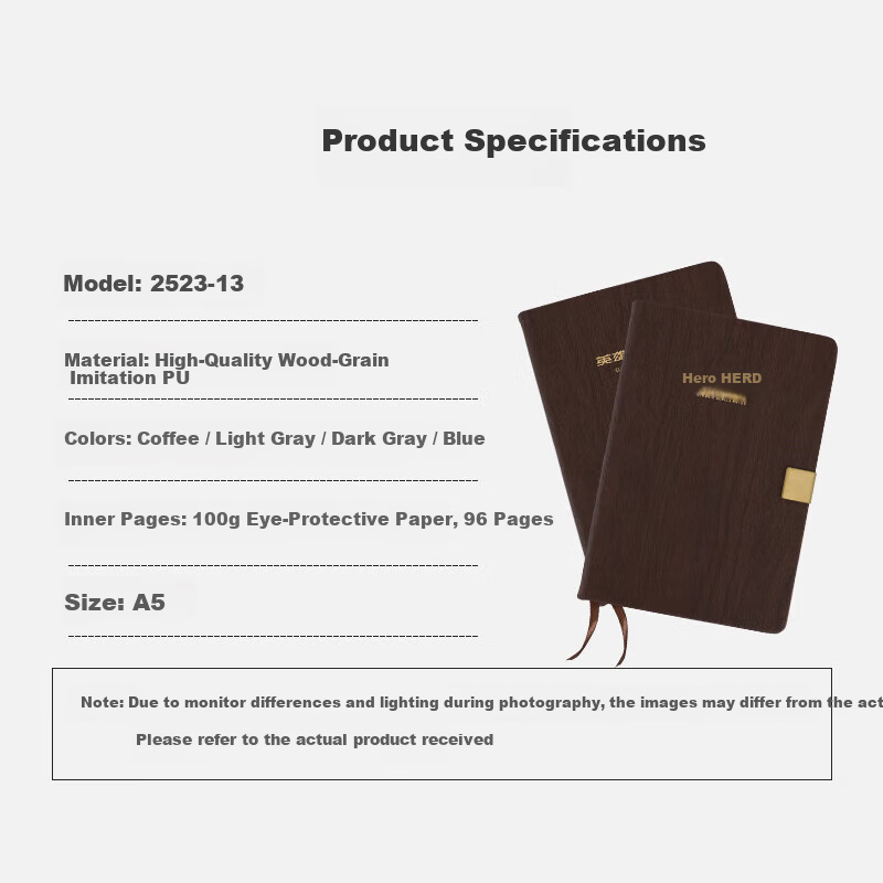 HERO New A5 Business Notebook Thickened Hard Cover Leather High-End Gift Meeting Office Stationery Lined Tearable Diary Journal Clip