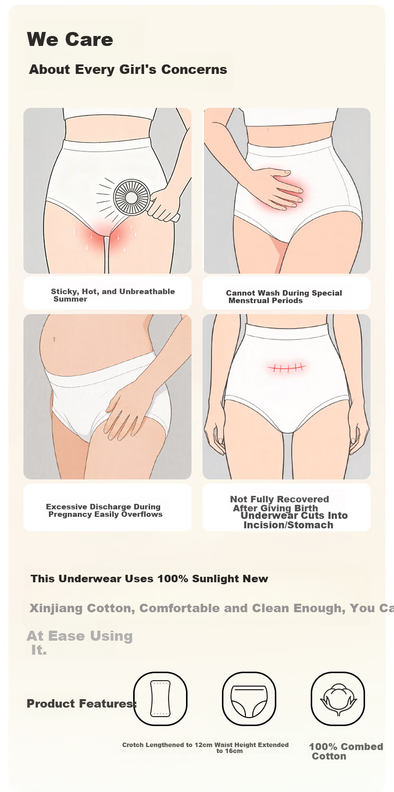 Kangaroo Doctor Disposable High-Waist Maternity Women's Underwear Daily Use Sterilized Individually Packaged XXL Size 4 Pieces 1