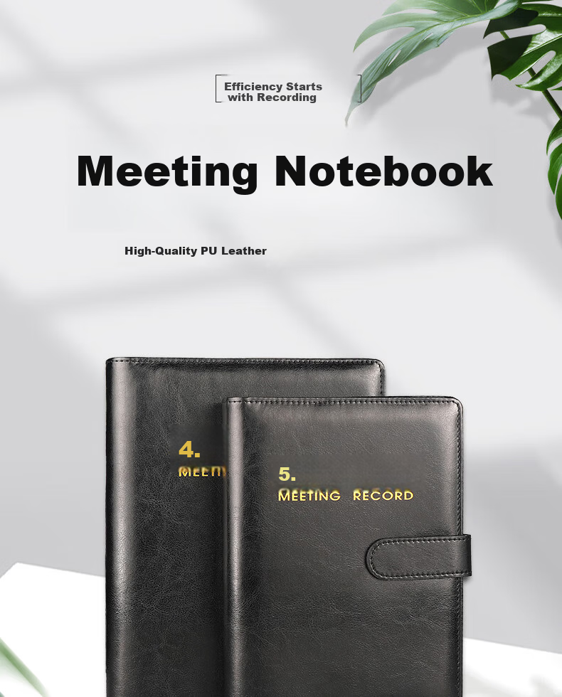 Xuchenwenju Business Meeting Notebook, B5 Leather Cover Soft Notebook, 96 Pages 192 Sheets, Office Meeting Journal, Meeting Minutes Record Book, 18K Work Diary with Customized Logo 1