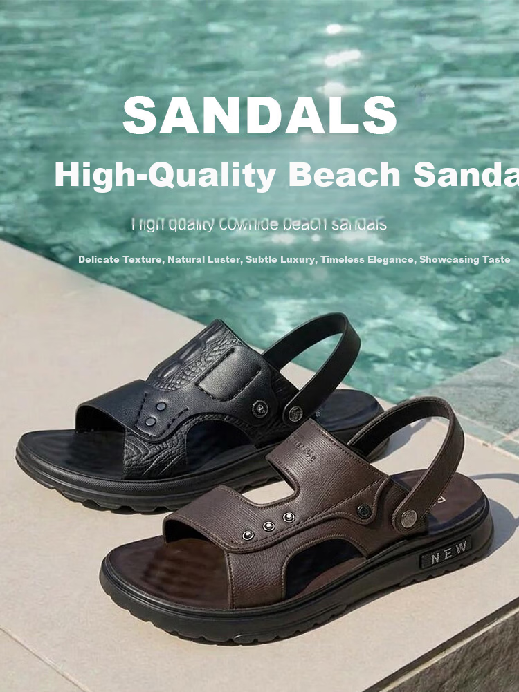 Jingzhenlianggong New Casual Soft Sole Men's Breathable Anti-Slip Sandals Slippers Dark Brown Leather Texture Style Size 40 1
