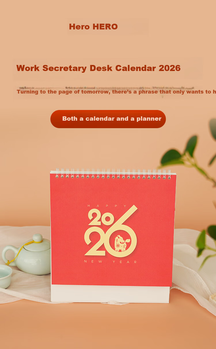 HERO 2026 Desk Calendar Work Secretary Desktop Ornament Thickened Large Size Non-Curling High-Quality Large Grid Large Font Calendar Customizable Popular Item 2