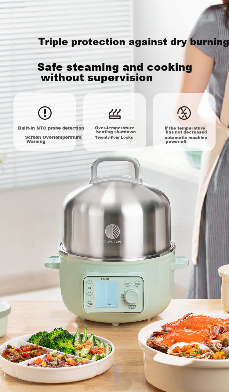 Buydeem Electric Steamer Household Stainless Steel 0-Coating Electric Stew Pot Hot Pot Steaming and Stewing All-in-One Large Capacity Smart Electric Stew Pot Timer Keep Warm Multifunctional Pot G45 Si 11