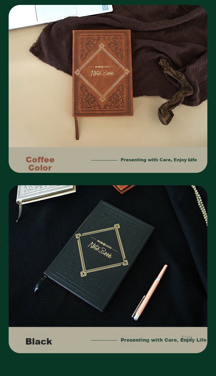 HERO A5 Business Notebook Thickened Hard Cover Soft Leather Simple High-End Gift Meeting Portable Office Stationery Lined Tearable Diary Journal Binder 6