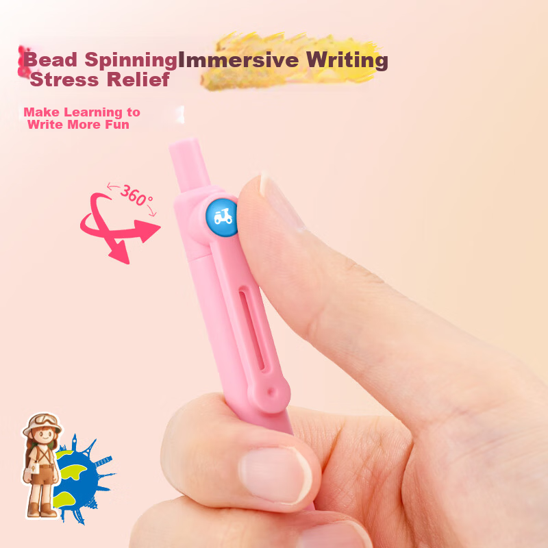 HERO Click Gel Pen Travel Explorer Squad Series Office Signature Black Ink Pen Student Exam Practice Journal Stationery Set Pink 4-Pack 0.5mm