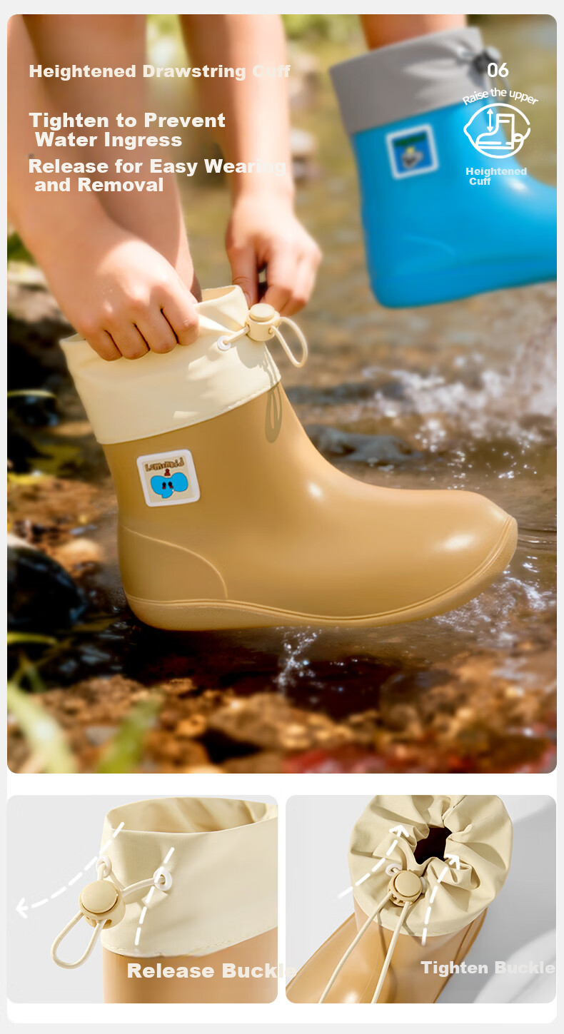 Lemon Baby Kids Waterproof Rain Boots Unisex Outdoor Non-Slip Water Shoes with Drawstring Closure, Blue, Size 18 8